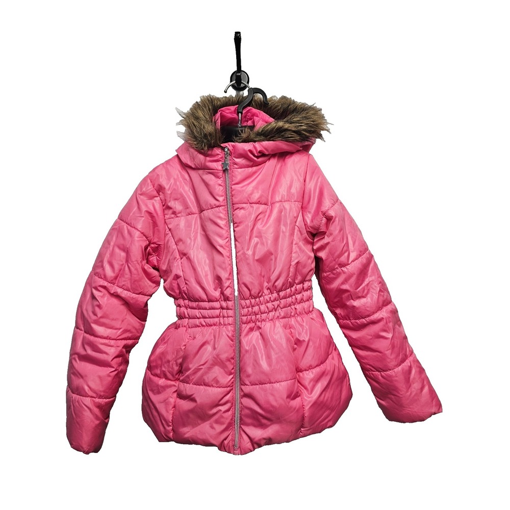 R1881 Rothschild Puffer Jacket Coat Girls‎ Size Large 14 Pink Faux Fur Hood